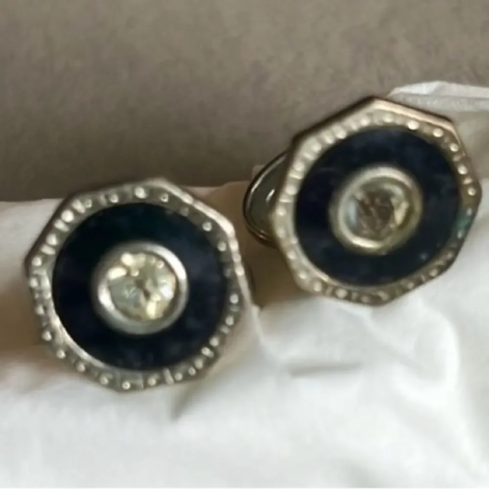 Vintage Silvertone and Black Enamel cuff links